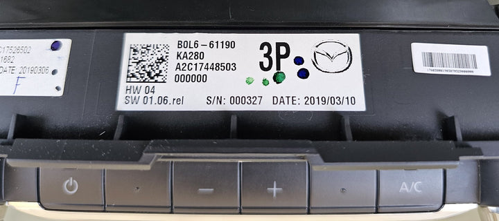 2019 Mazda Mazda3 BP JM0BP2HLA01103327 - Heater/AC Controls PN: B0L661190