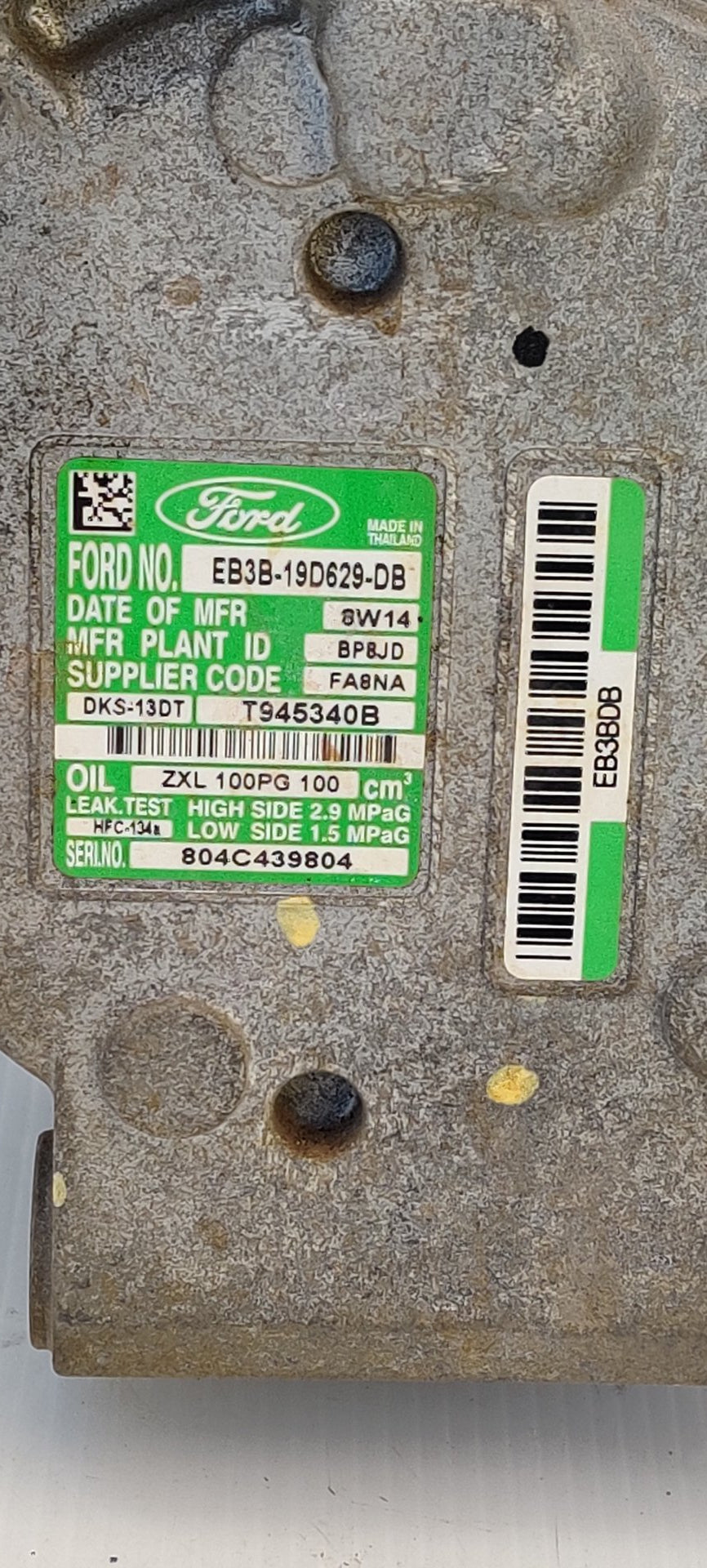 2018 Ford Ranger PXII - A/C Compressor PN: EB3B19D629DB